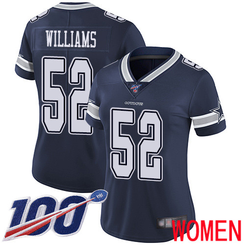 Women Dallas Cowboys Limited Navy Blue Connor Williams Home #52 100th Season Vapor Untouchable NFL Jersey->women nfl jersey->Women Jersey
